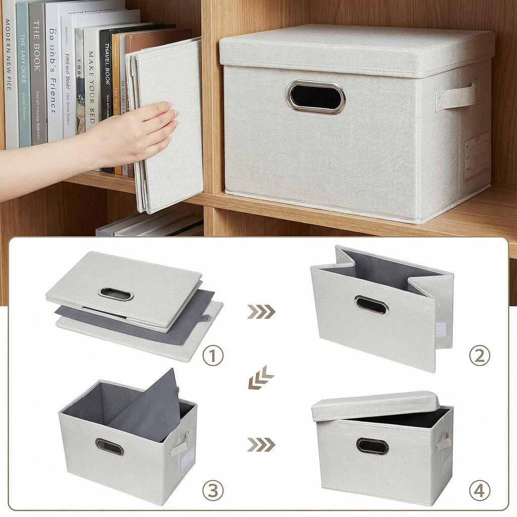 Prandom Storage Boxes with Lids Small,29x22x17cm,Beige3-Pack
