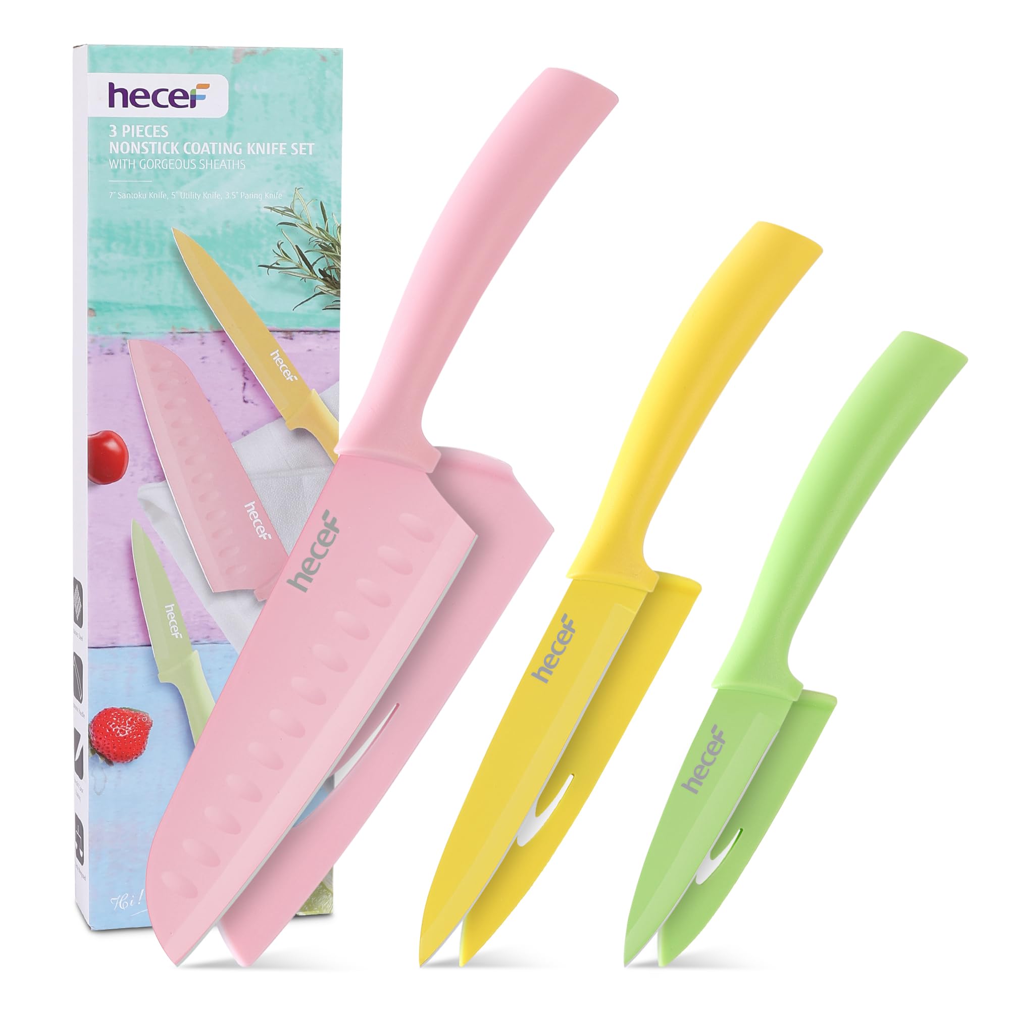 Hecef 3-Piece Stainless Steel Kitchen Knife Set with Non-Stick Coating