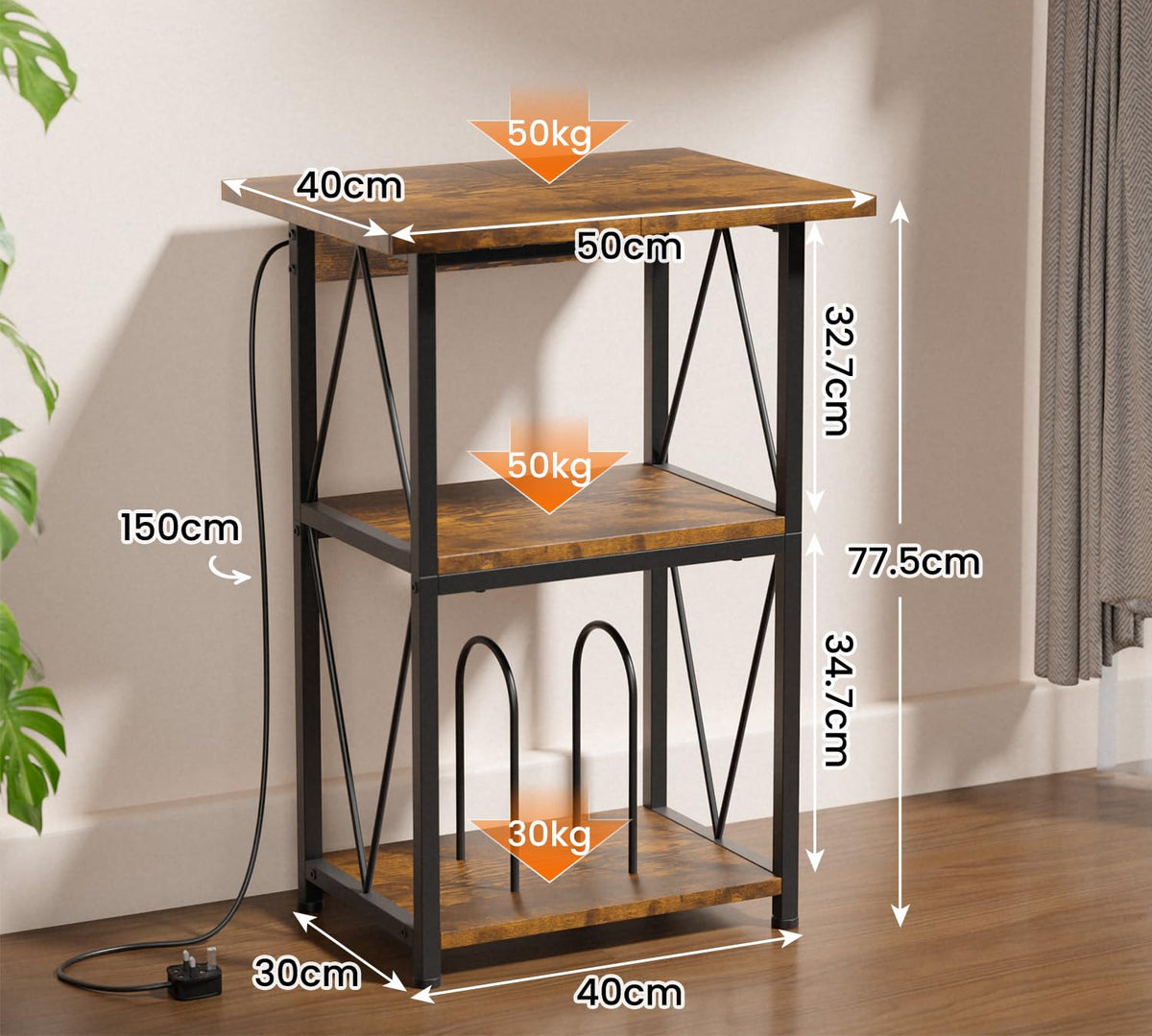 HFHOME 2025 Upgraded Extended Tabletop Record Player Stand with Charging Station, 3 Tier End Table with Vinyl Record Storage - image 3