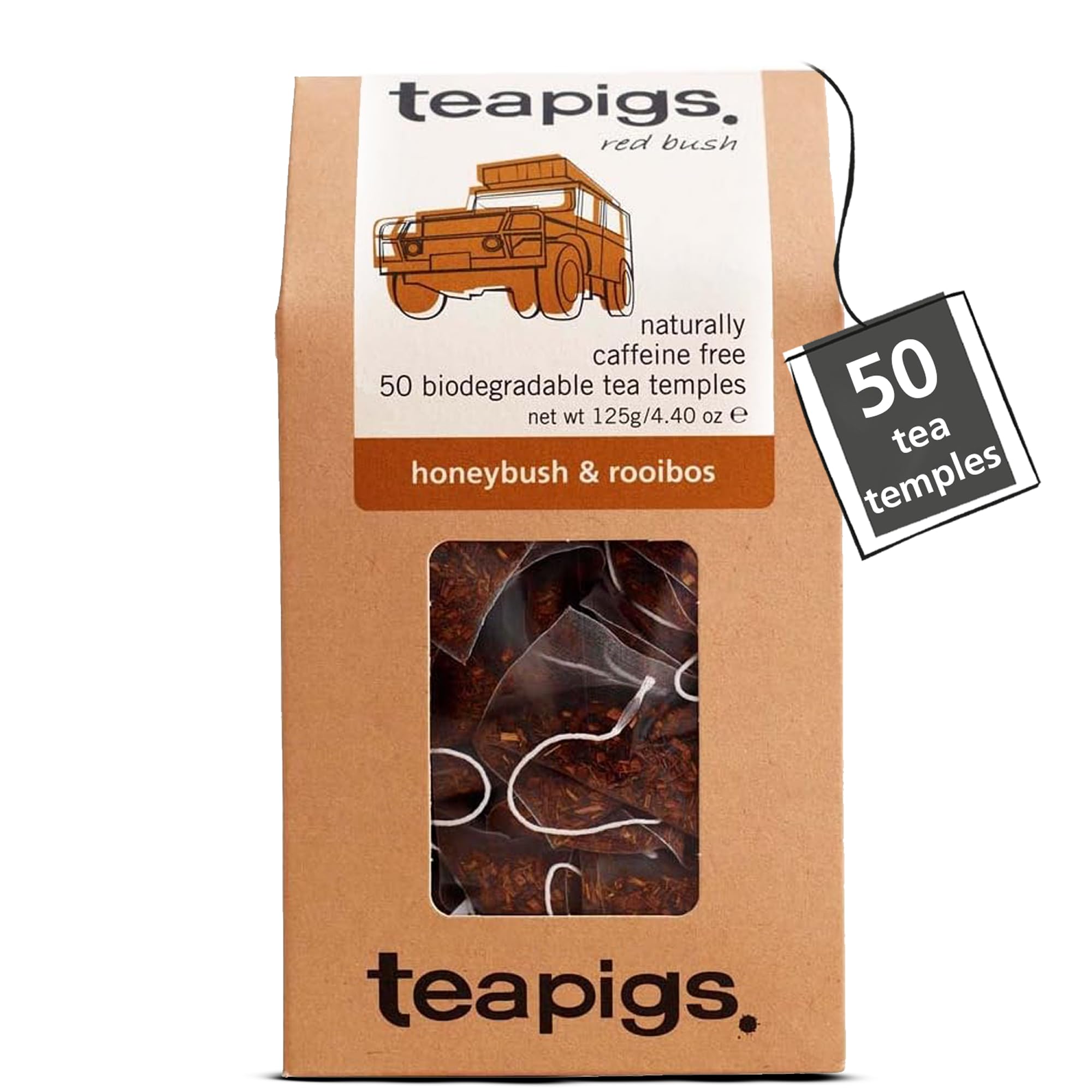 Teapigs Honeybush & Rooibos Tea – Caffeine-Free Herbal Blend (50 Temples)