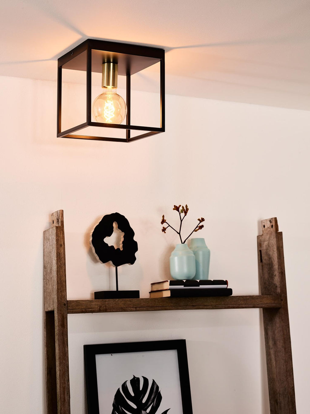 Lucide Flush Ceiling Light – Metal, E27, 40W, Black Satin Brass