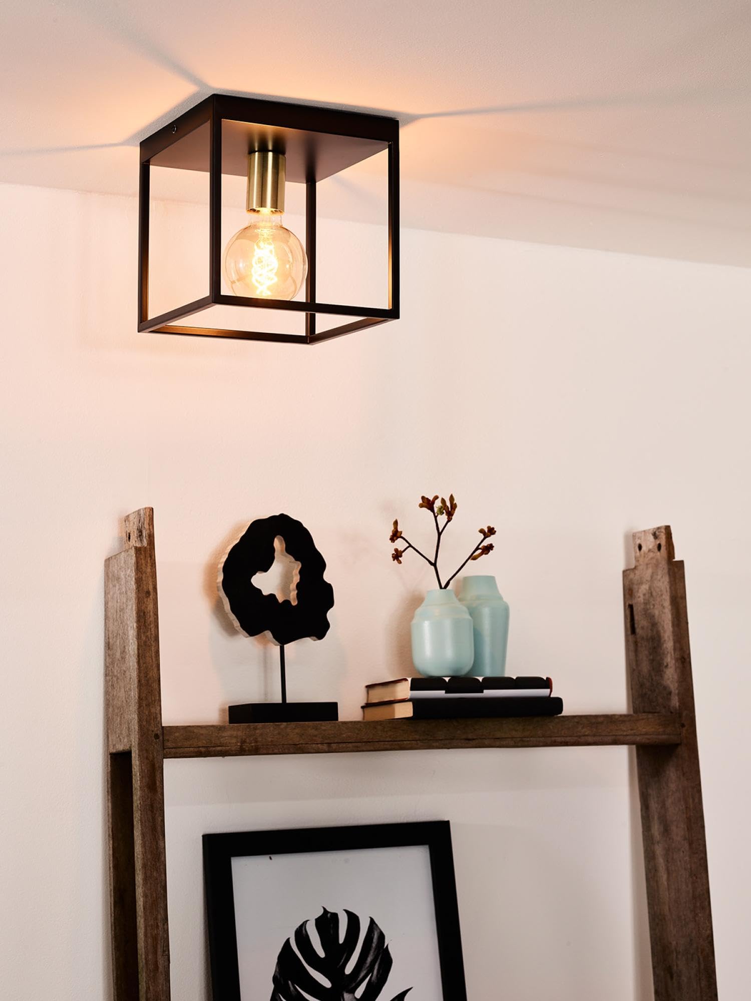 Lucide Flush Ceiling Light – Metal, E27, 40W, Black Satin Brass