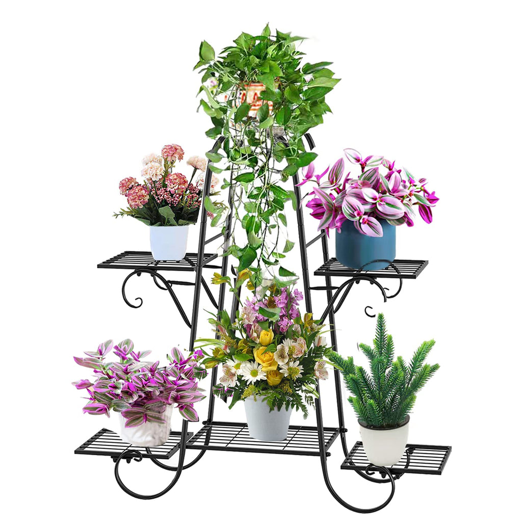CarolynDesign 6-Tier Metal Plant Stand | Black Indoor Outdoor Shelf