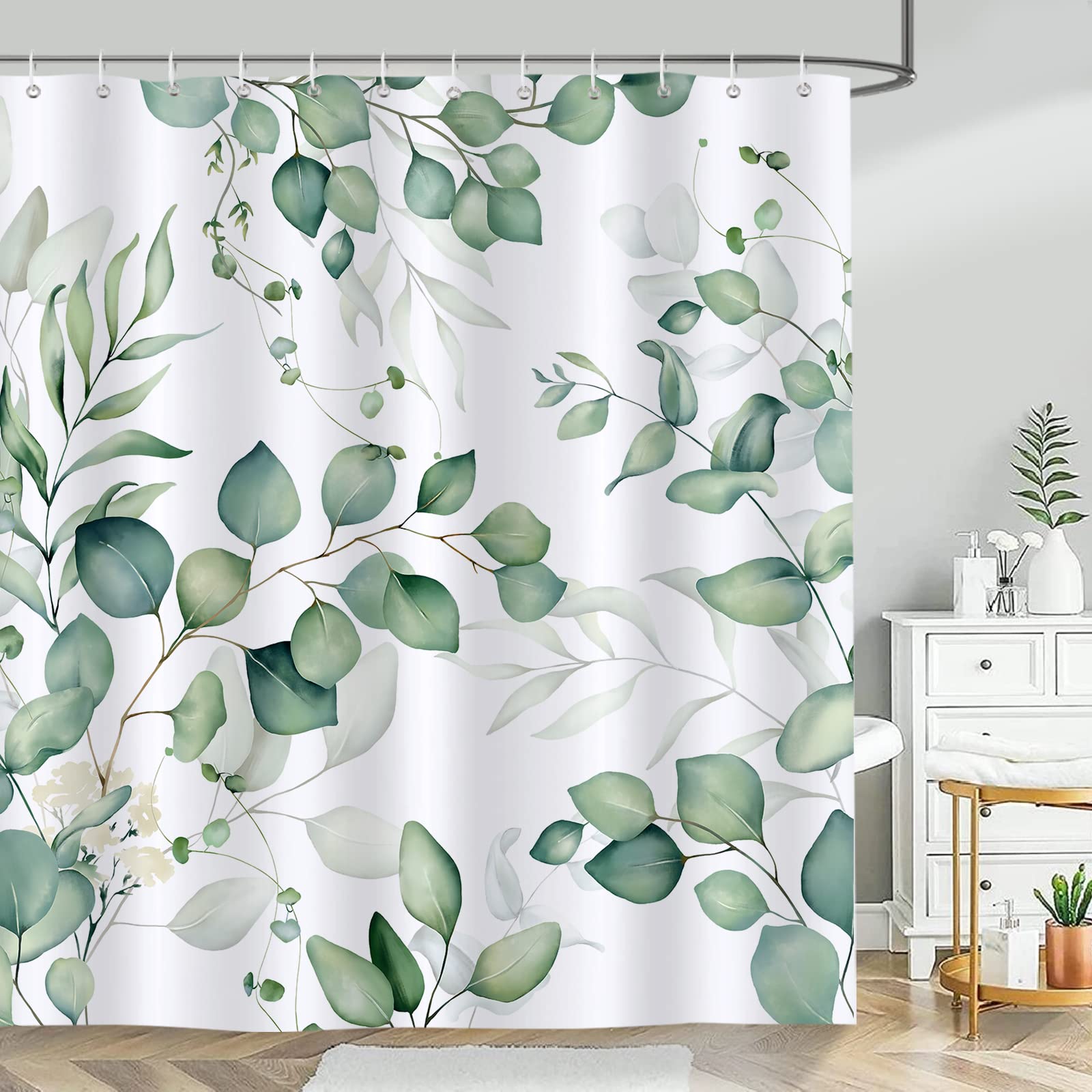 Bonhause Eucalyptus Leaf Shower Curtain | Waterproof Polyester, 180x180cm