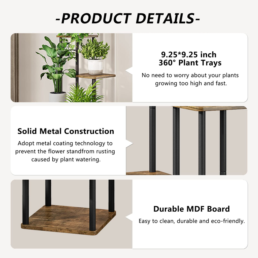 AZERPIAN 5-Tier Metal Plant Stand | Tall Corner Flower Shelf for Indoor