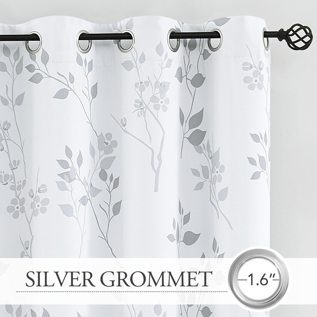 Jolof Store Grey Floral Blackout Curtains – Thermal Leaf Print Drapes