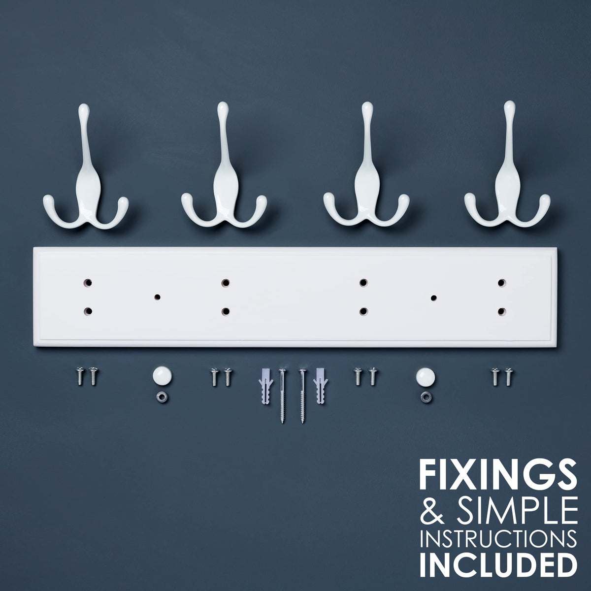LARHN White Wall-Mounted Coat Rack - 4 White Coat Hooks, 42cm - image 5