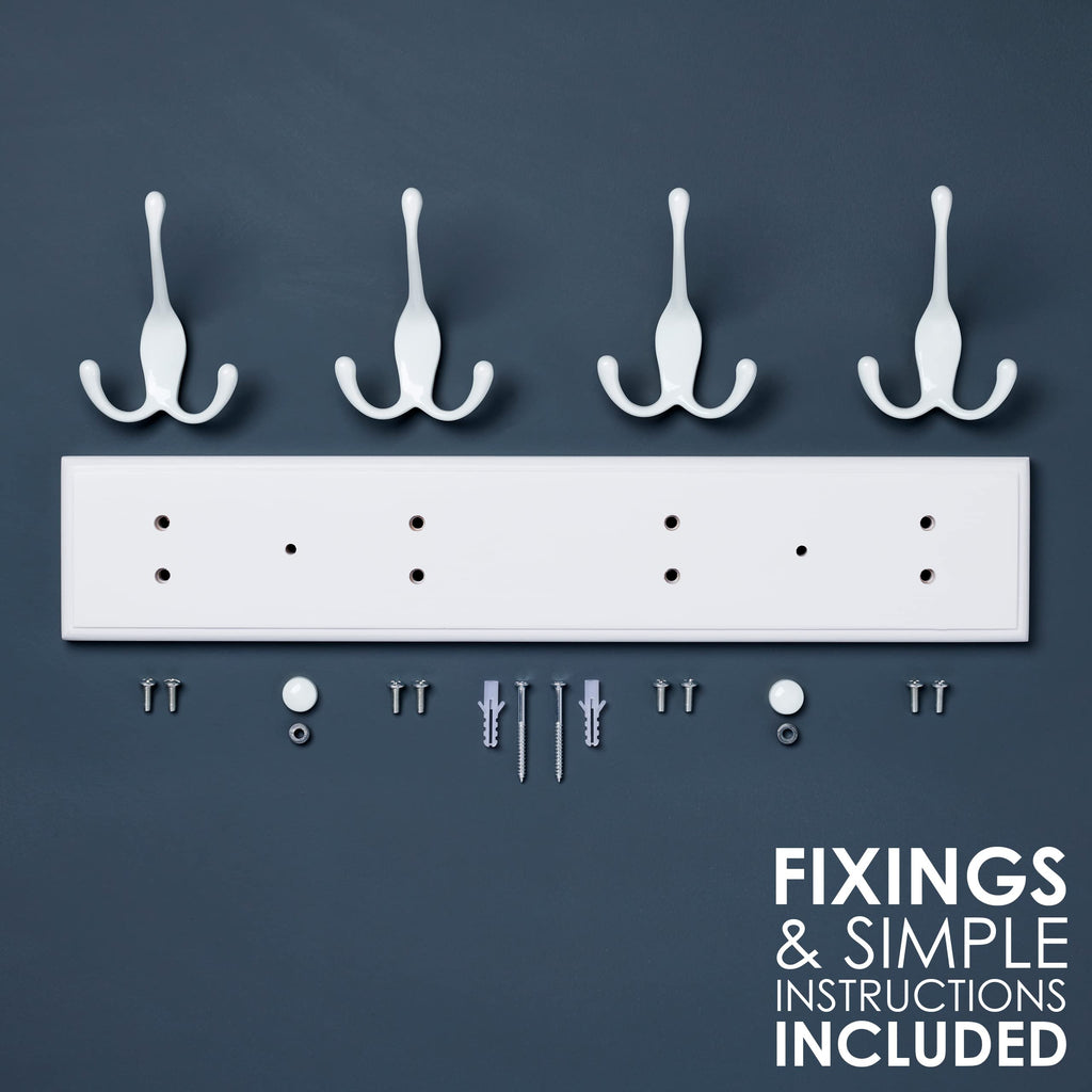 LARHN White Wall-Mounted Coat Rack, 2-Pack - 4 White Coat Hooks, 42cm