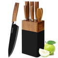 Lapelux 6-Piece Kitchen Knife Set with Block | Wood Grain Handle