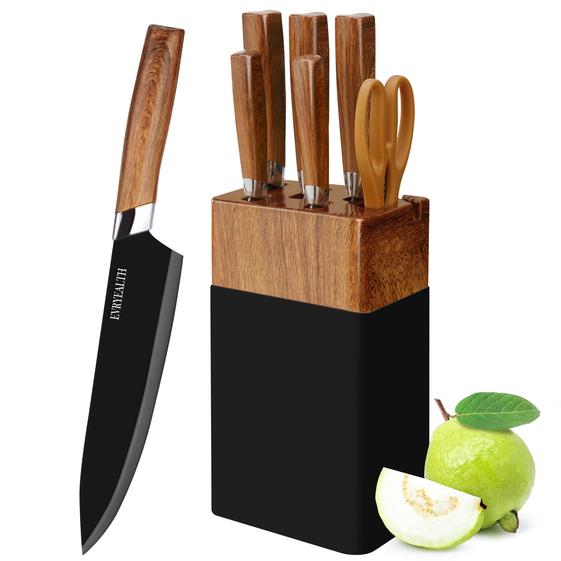 Lapelux 6-Piece Kitchen Knife Set with Block | Wood Grain Handle
