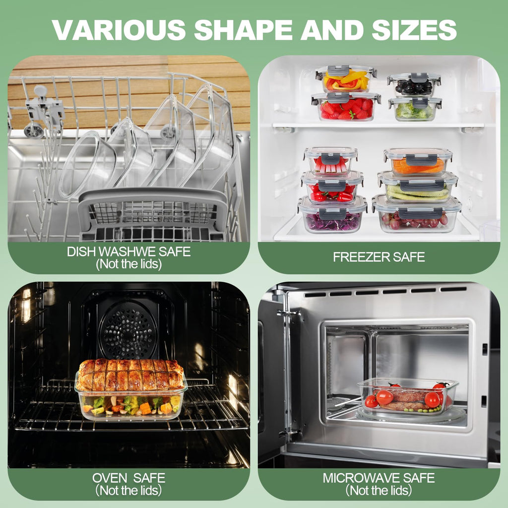 Skroam 12 Pack Glass Food Storage Containers | Airtight Meal Prep Set