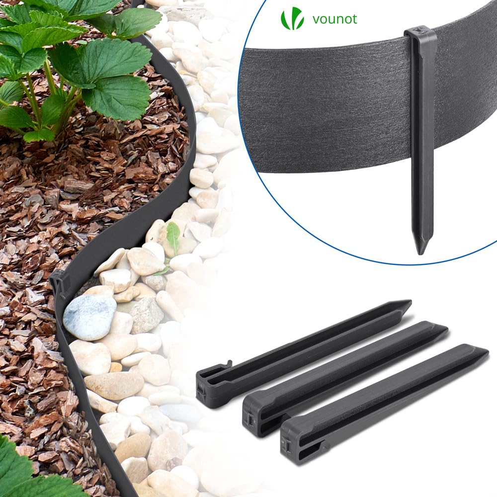 VOUNOT 20m Flexible Garden Edging - Grey PE Lawn Border with 12 Pegs
