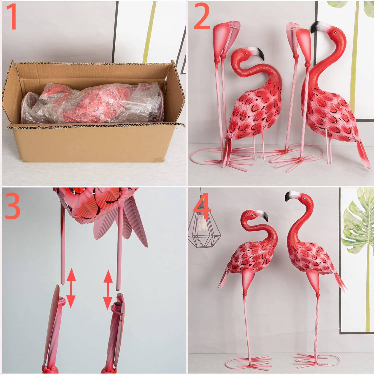 Metal Flamingo Garden Statues – Set of 2 Outdoor Yard Art