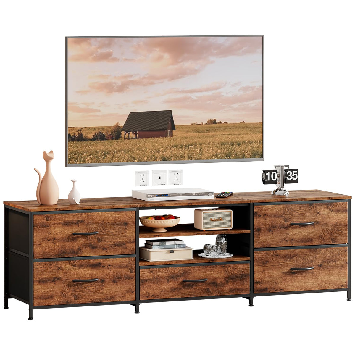 Forthcan TV Stand Cabinet, TV Unit with 5 Drawers, 140 cm, Brown - image 1