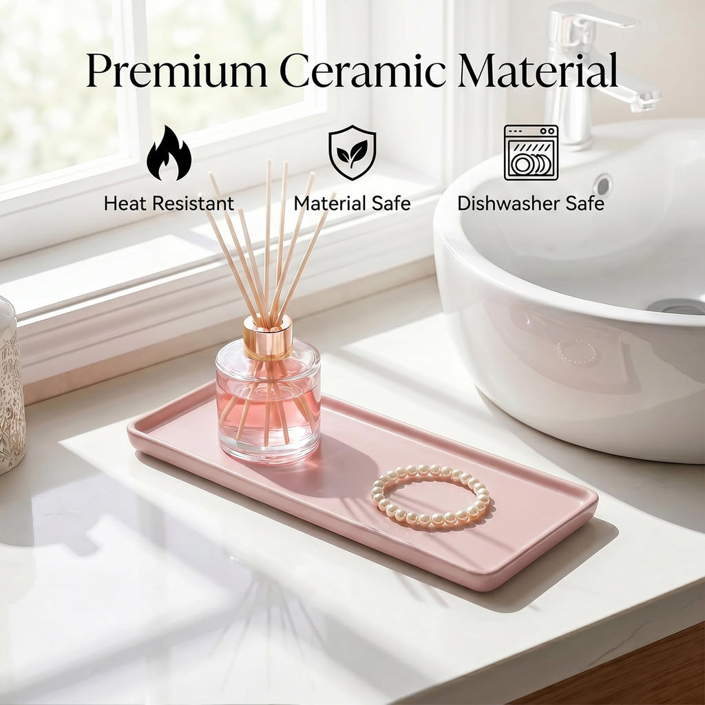 Ceramic Vanity Tray,20.5x9.5x1.2cm Cosmetics Tray,Rectangular Decorative Trinket Dish for coffee, perfume - image 4