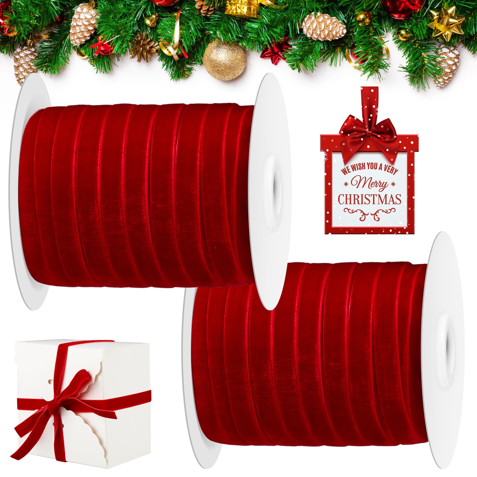 Cindeer 100 Yard Christmas Velvet Ribbon Roll for Gift Wrapping & DIY