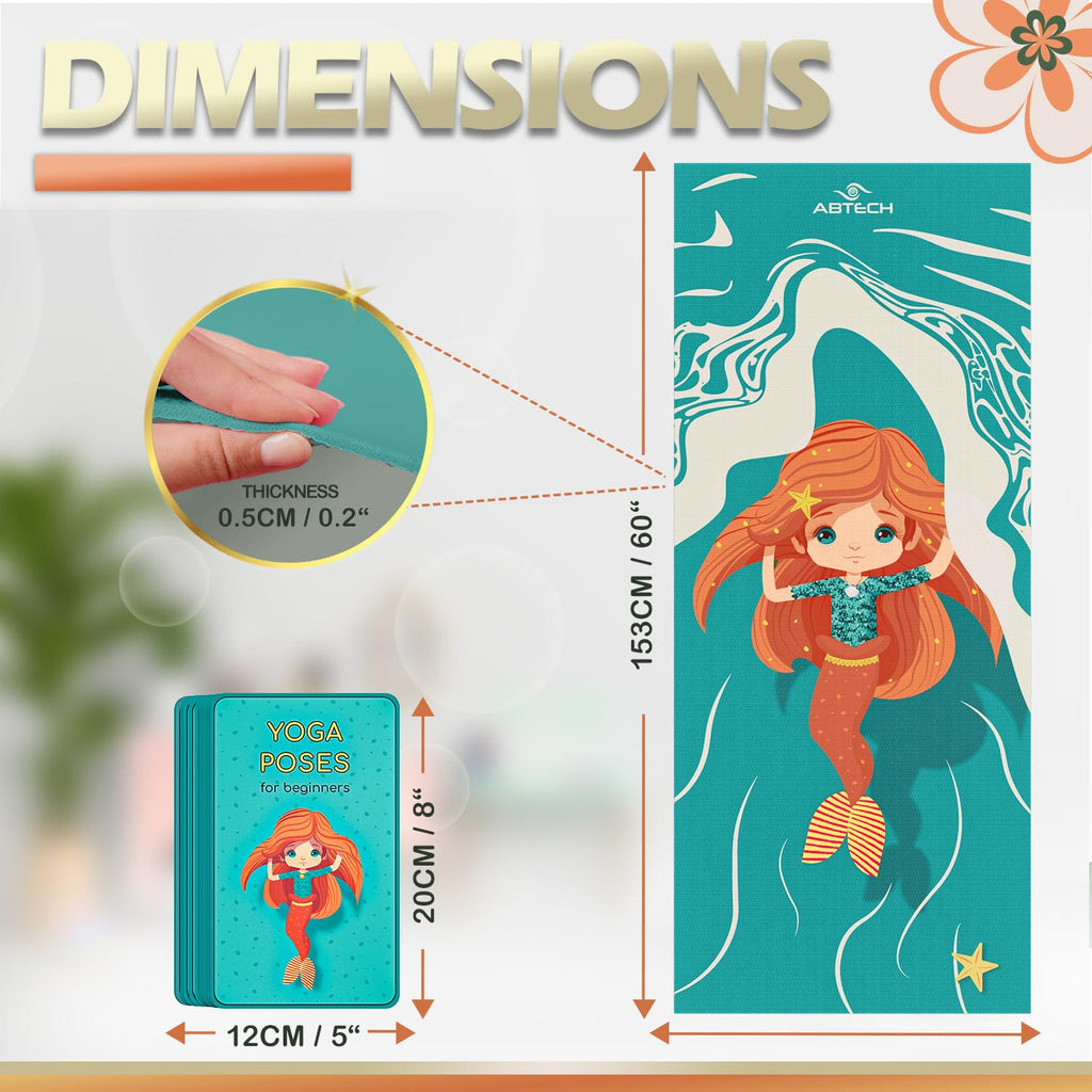 ABTECH Kids Yoga Mat Set with 12 Yoga Cards – Non-Toxic Unicorn Design