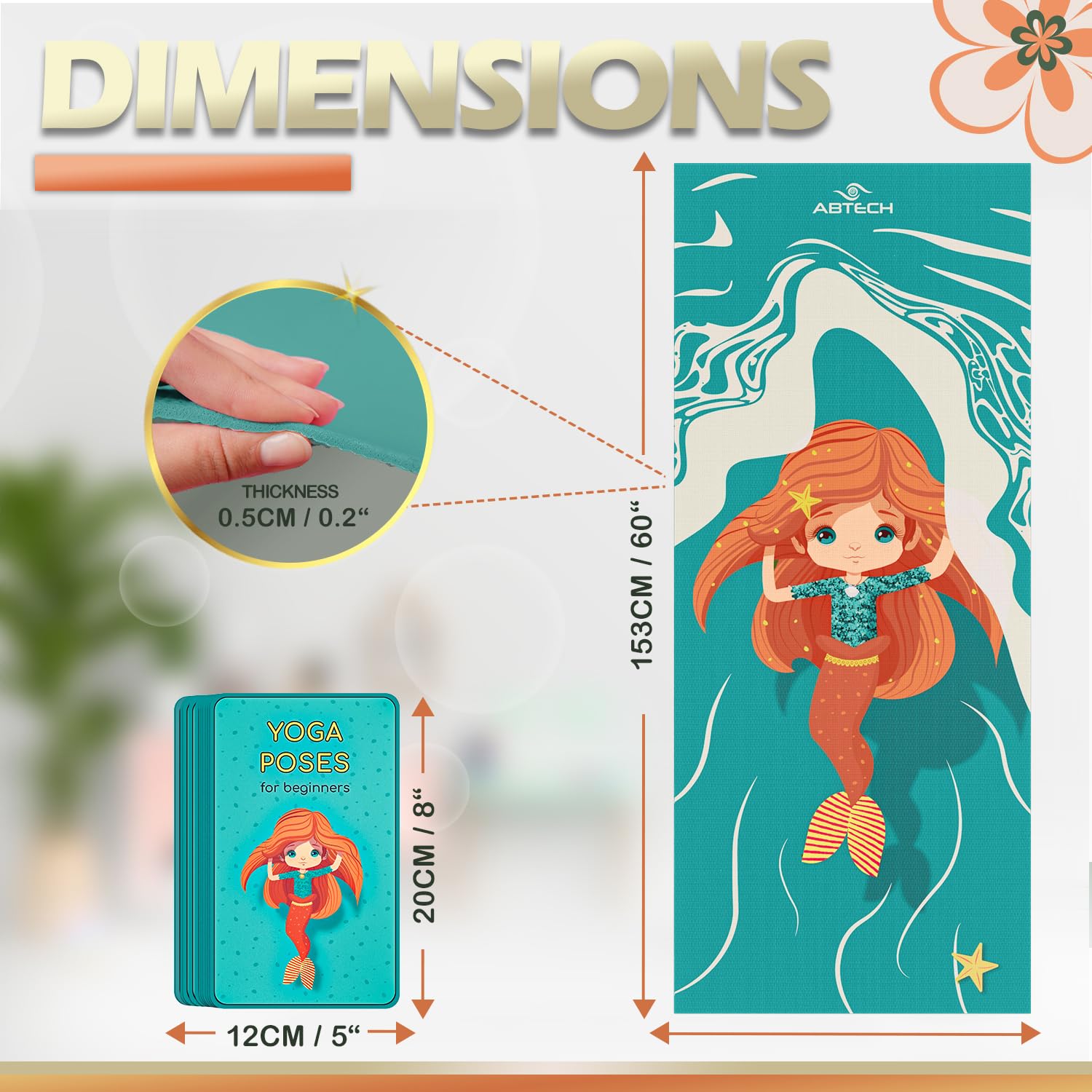 ABTECH Kids Yoga Mat Set with 12 Yoga Cards – Non-Toxic Unicorn Design