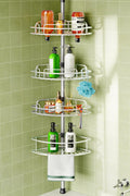 HAMITOR 4-Tier Tension Pole Shower Caddy – No-Drill Stainless Steel Corner Shelf
