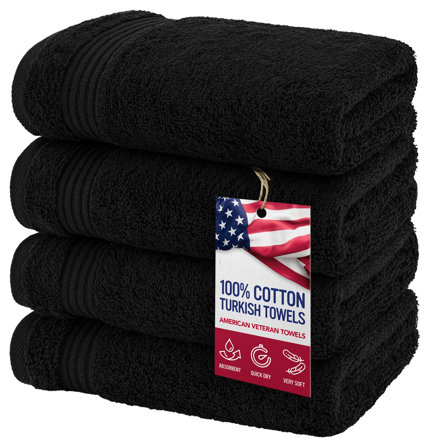 Jolof Store Turkish Cotton Hand Towels - Set of 4 Soft Black Face Towels