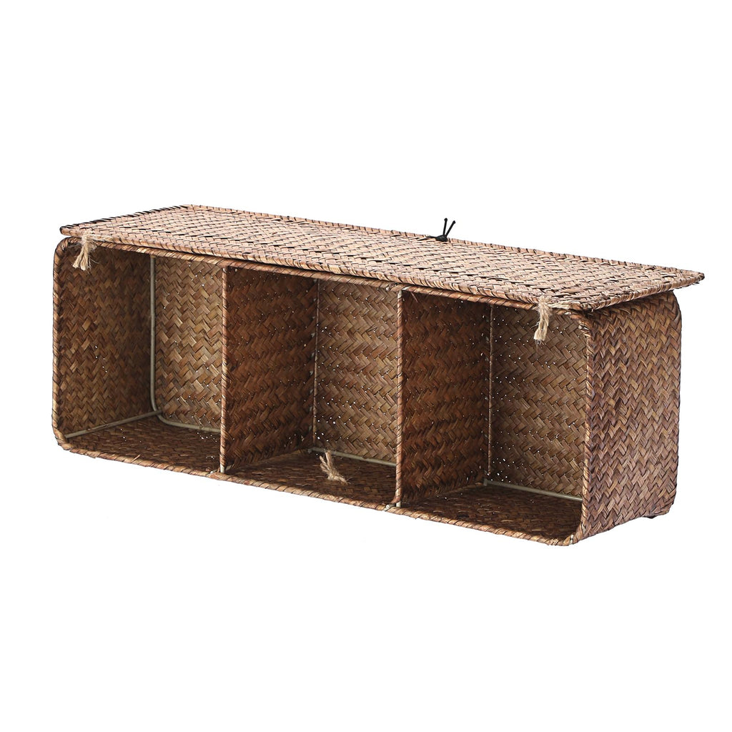 IGNPION 3-Compartment Seagrass Storage Baskets with Lid Woven Seagrass Desktop Basket Bathroom Storage Organiser Box - image 5