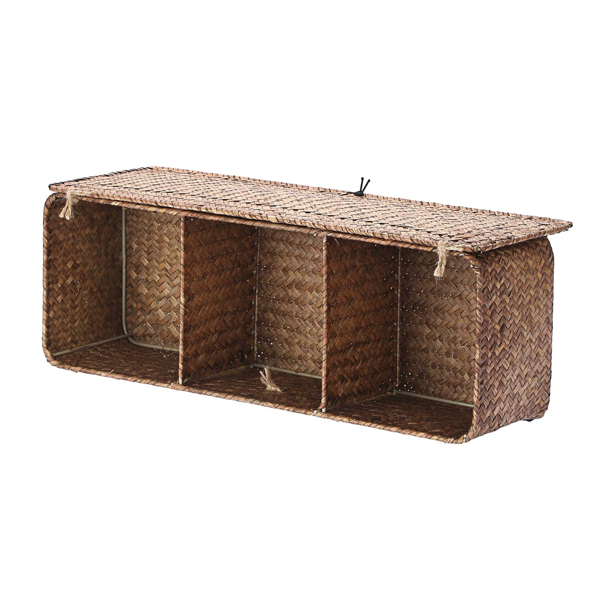 IGNPION 3-Compartment Seagrass Storage Baskets with Lid Woven Seagrass Desktop Basket Bathroom Storage Organiser Box - image 5