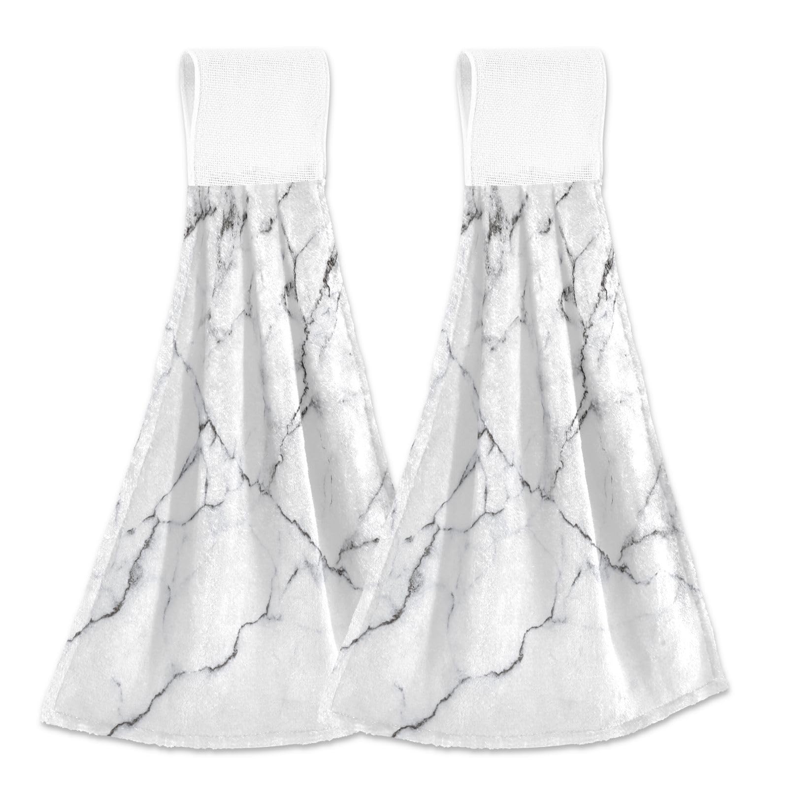 Jolof Store Marble Hanging Kitchen Towels | Coral Fleece Set of 2