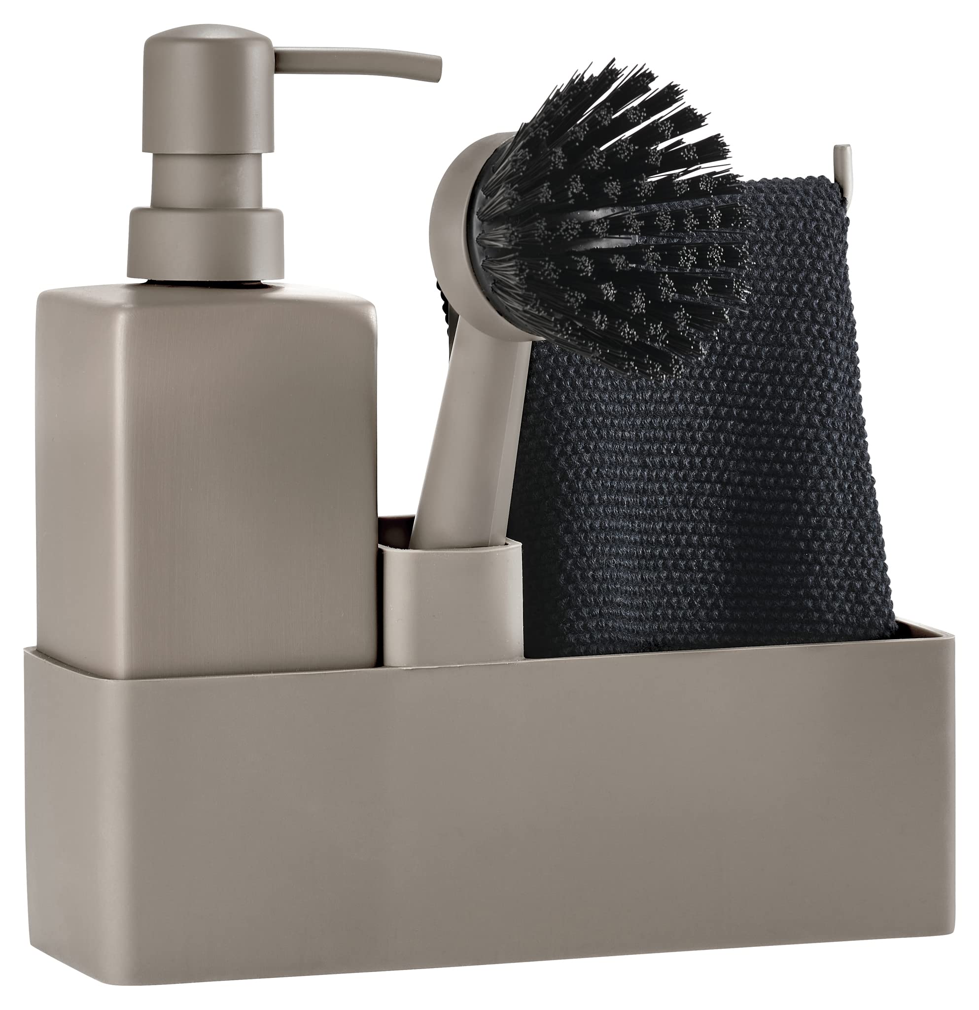 Zone Denmark 4-Piece Kitchen Sink Organizer Set with Soap Dispenser – Taupe