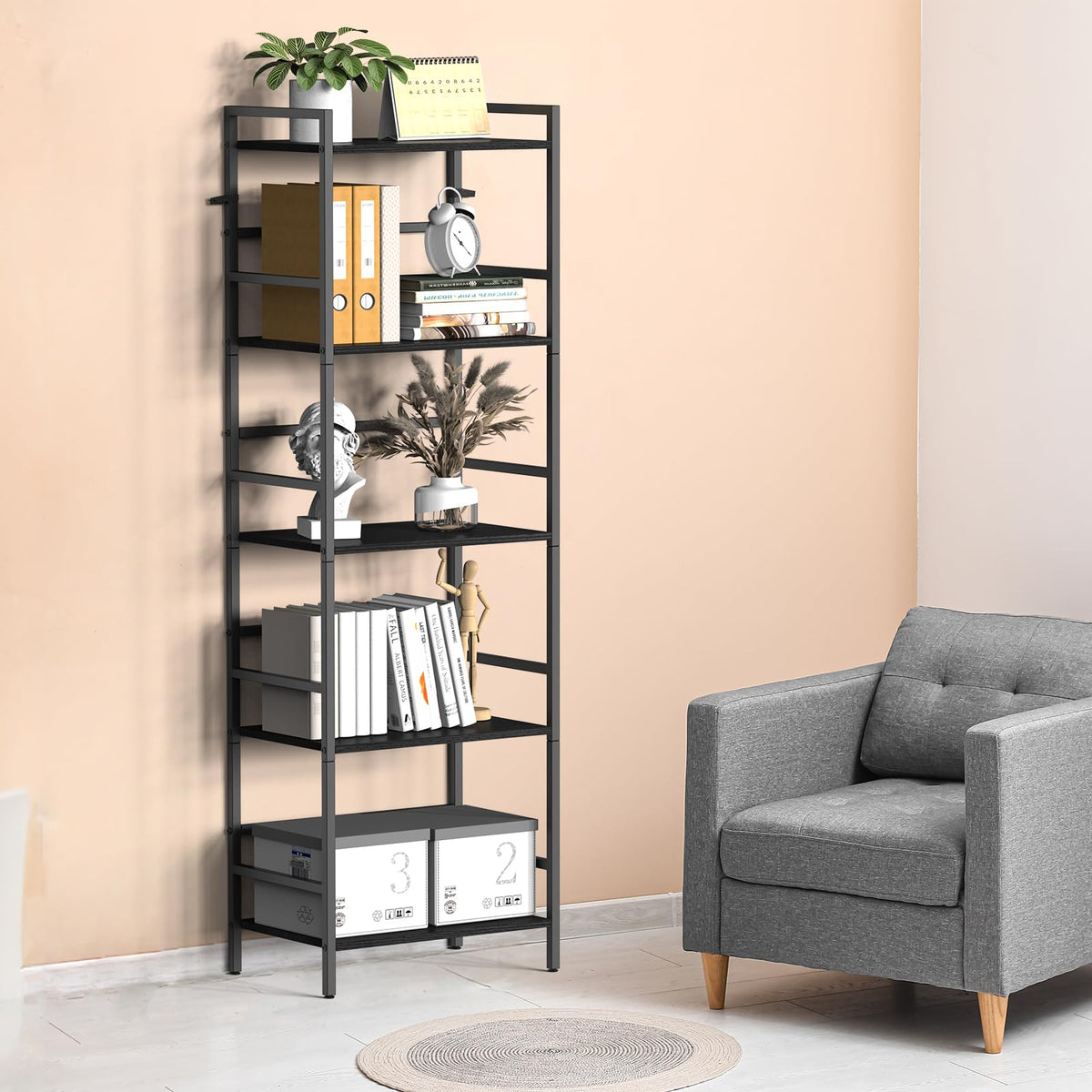 CADUKE 5 Tier Bookcase, Large Black Bookshelf with Open Storage - image 5