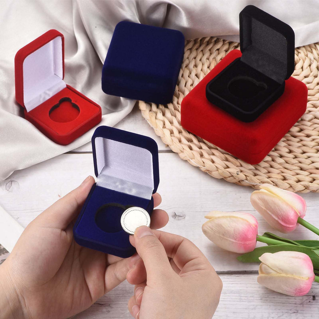 PATIKIL Velvet Challenge Coin Presentation Display Box, 45mm Coin Display Case Badge Gift Storage Protective Holder for Commemorative Medals Tokens