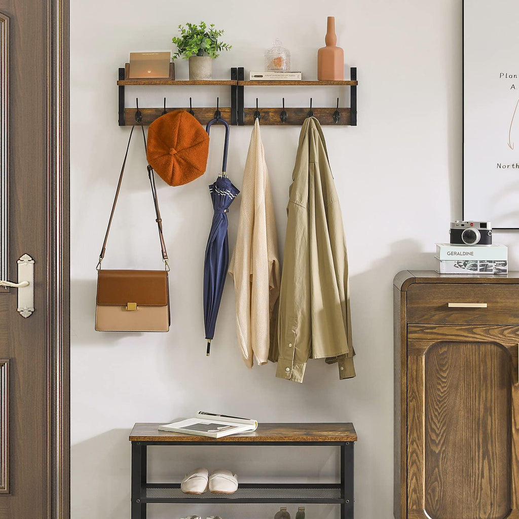 YMYNY Wall Mounted Coat Rack Shelf Set of 2 – Rustic Brown Entryway Hooks