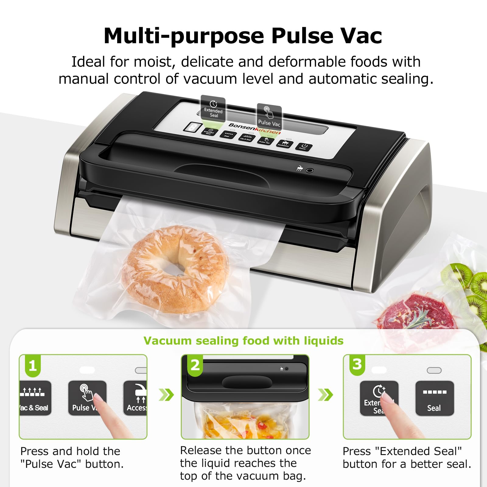 Bonsenkitchen Vacuum Sealer Machine | Low-Noise Food Sealer with Cutter
