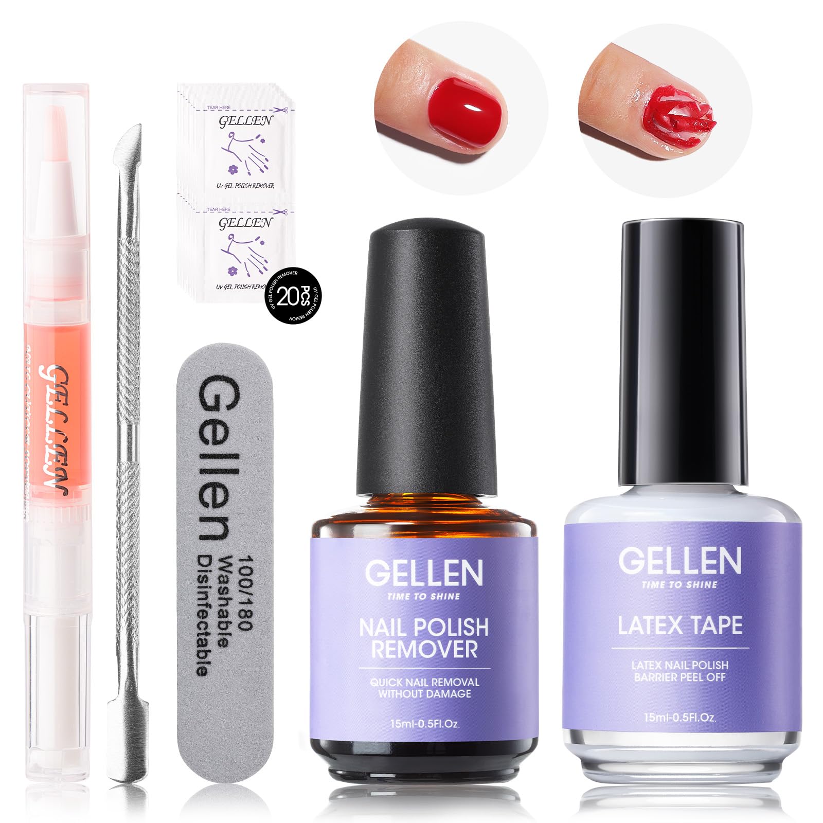 Gellen Gel Polish Remover Kit with Liquid Latex Tape and Cuticle Oil
