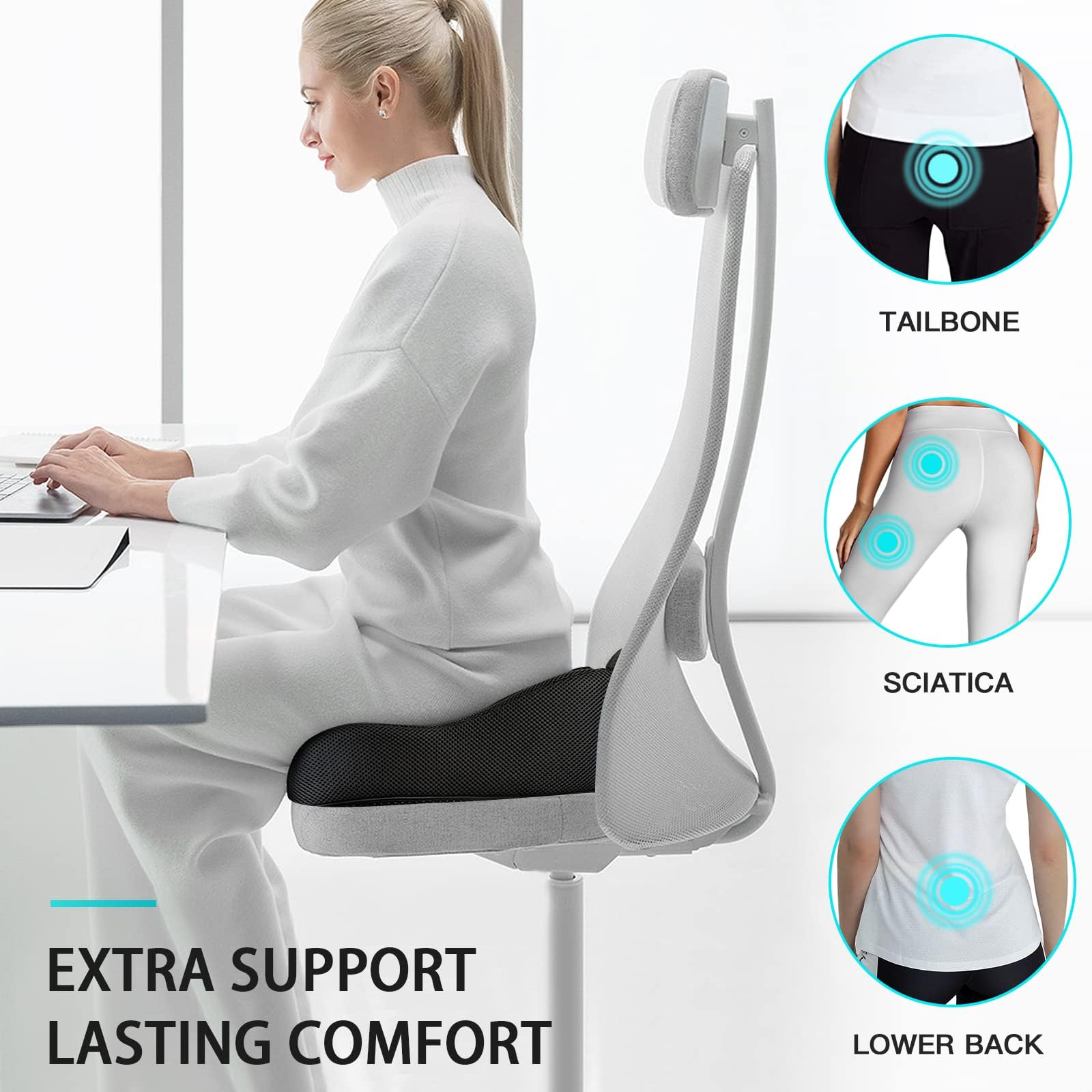 Benazcap Memory Foam Seat Cushion – Ergonomic Coccyx Pad for Back Pain