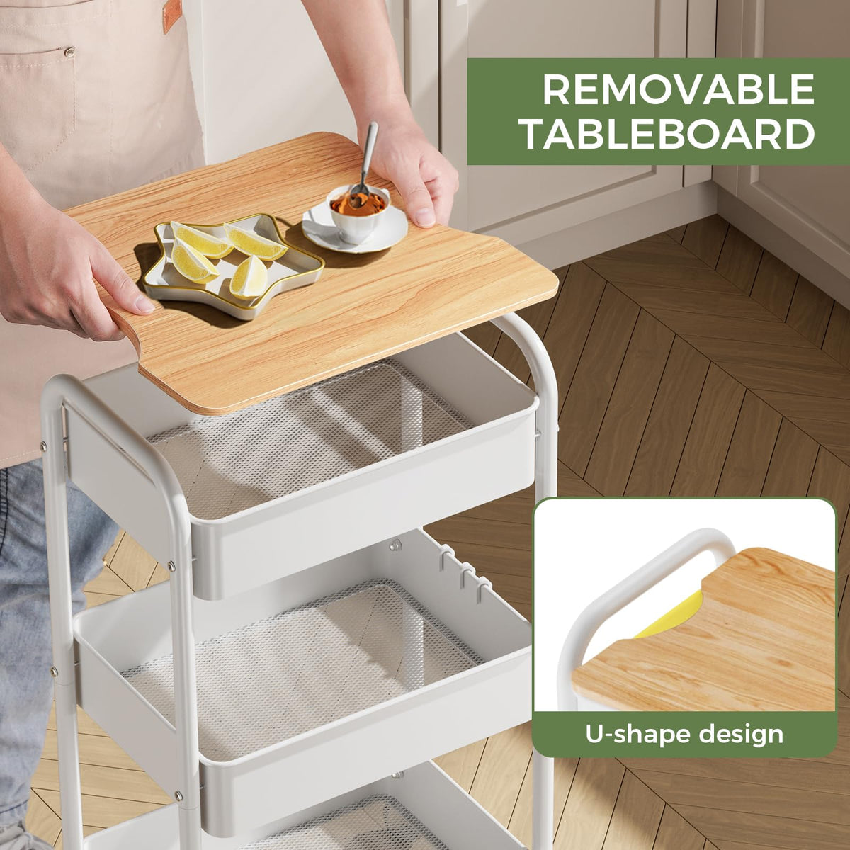 Shrivee 3-Tier Rolling Cart with Table Top, Serving Trolley, Metal Rolling Utility Trolley, Shelf on Wheels, Shelf, Organiser, Kitchen Shelf - image 3