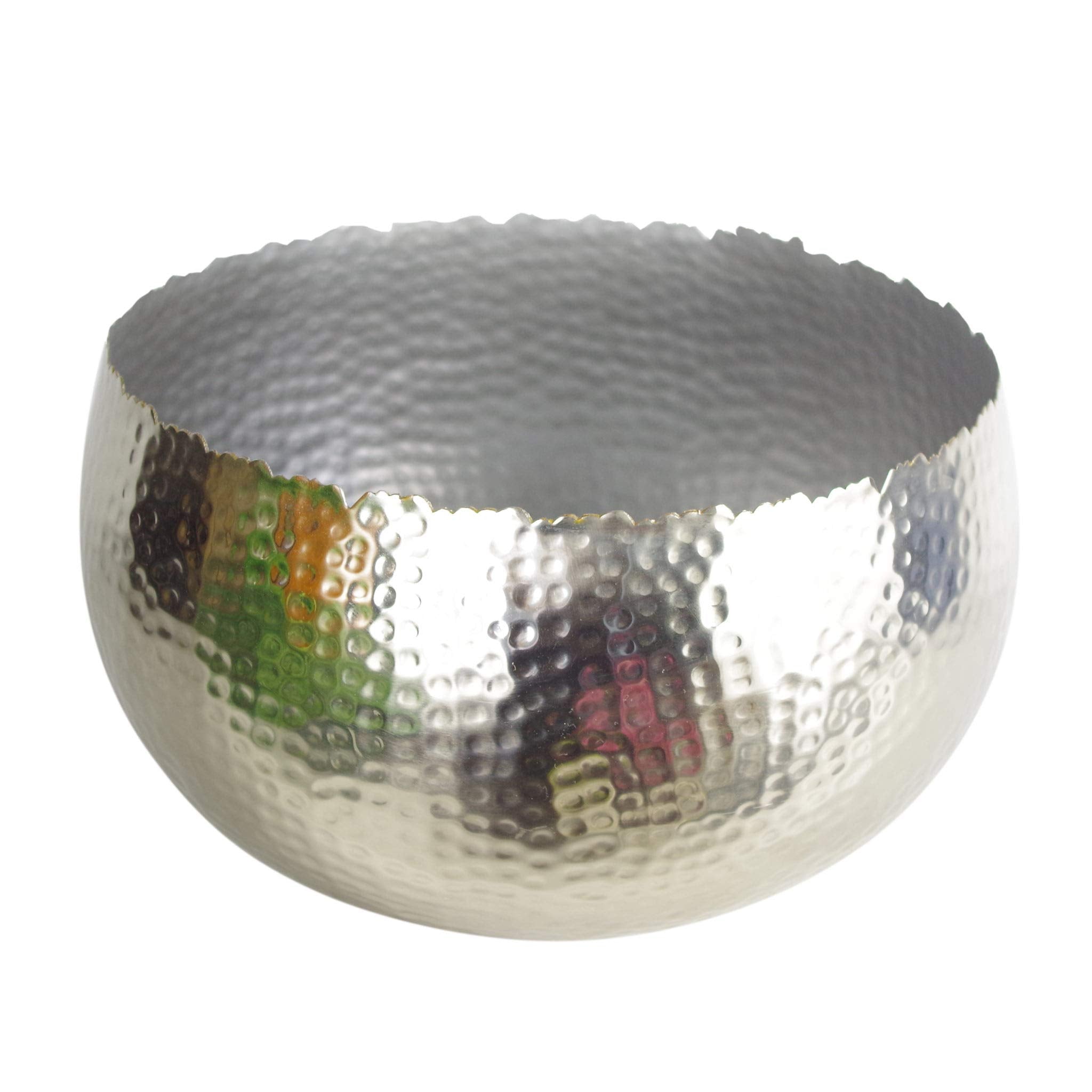 Leaf Large Hammered Silver Metal Bowl – Rustic Curved Edge, 32x20cm