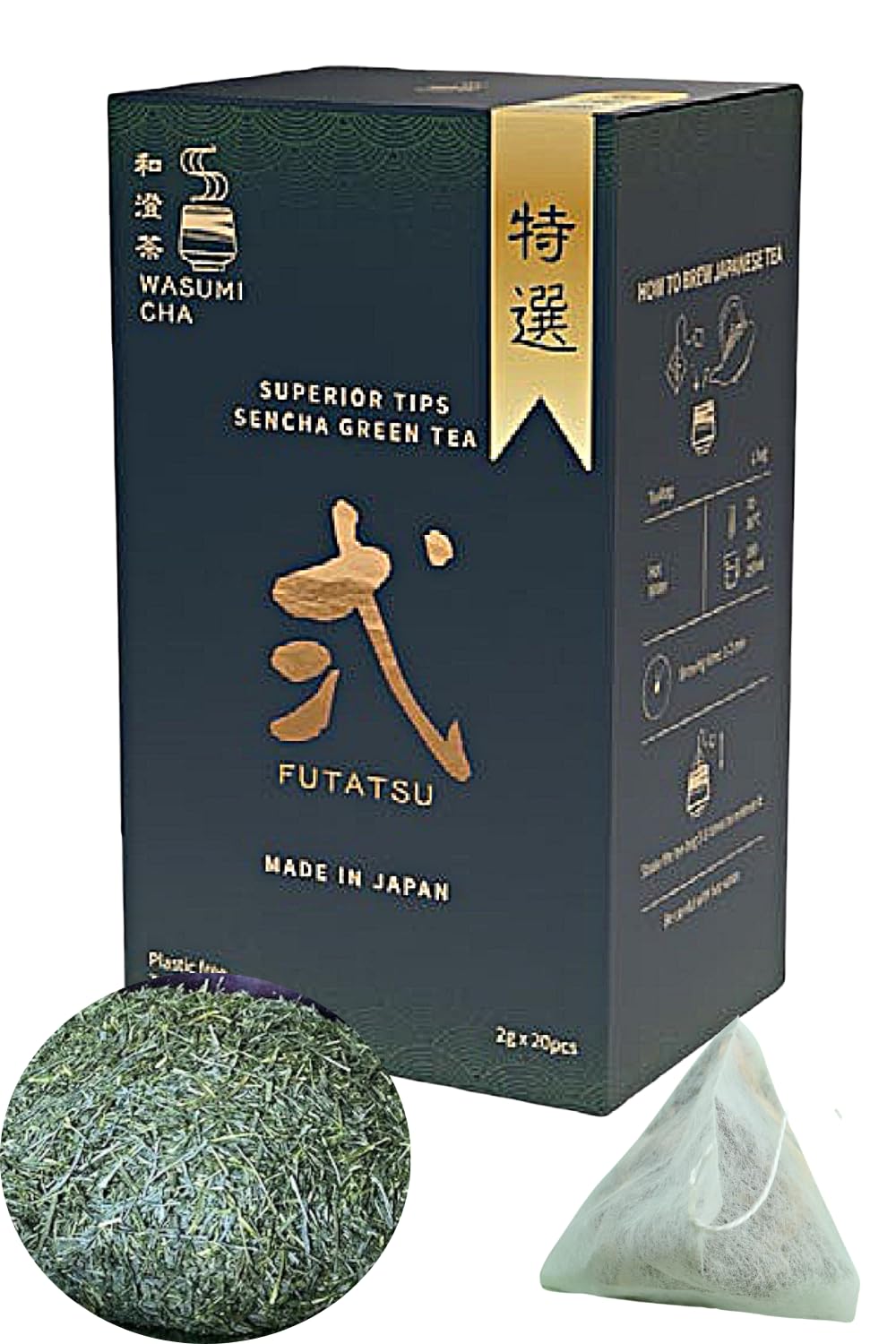 Wasumicha Futatsu Japanese Sencha Green Tea - 20 Biodegradable Teabags