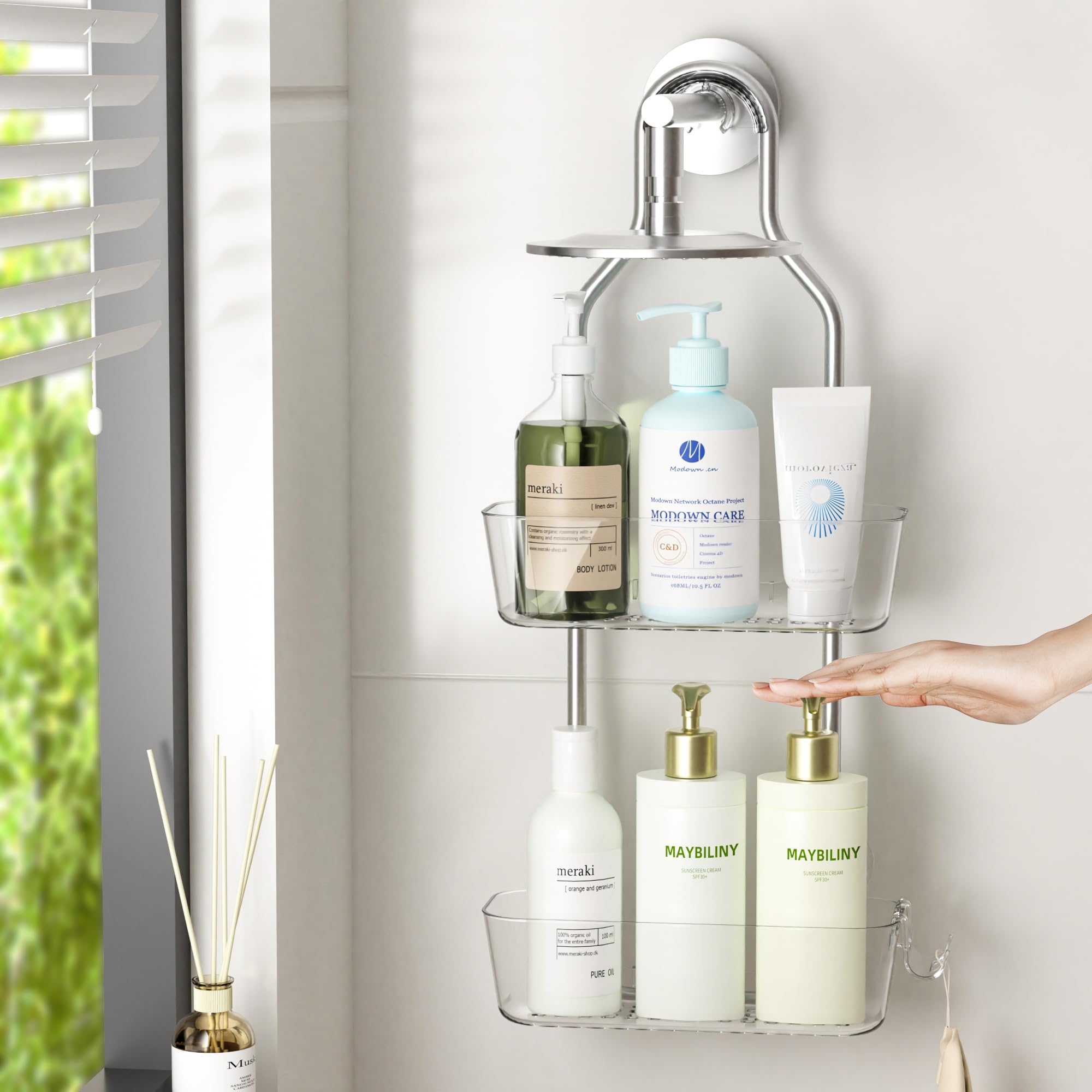 APLOP 2-Tier Hanging Shower Caddy – Rustproof Aluminum Bathroom Organizer