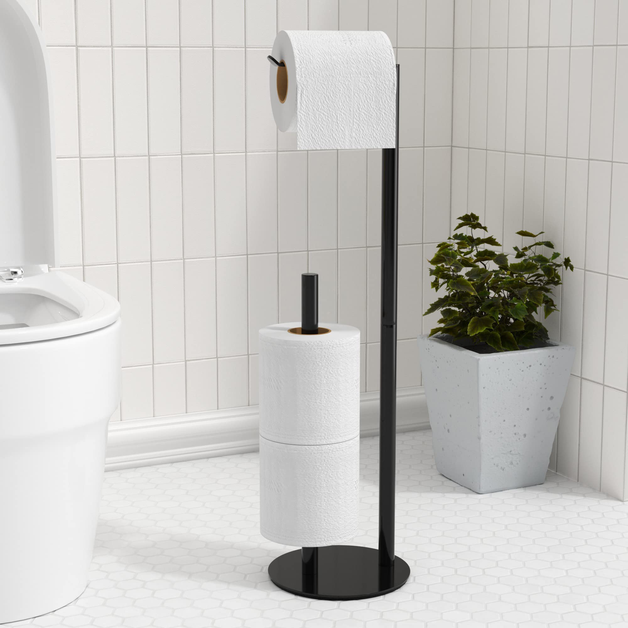 Black Stainless Steel Free-Standing Toilet Paper Holder Stand