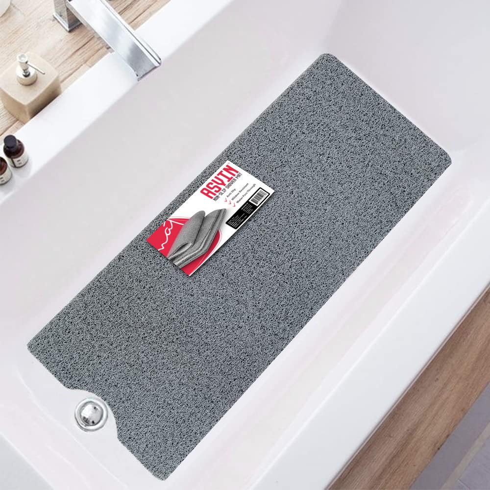 Asvin Non Slip Loofah Bath & Shower Mat – 40x120cm Grey PVC Mat