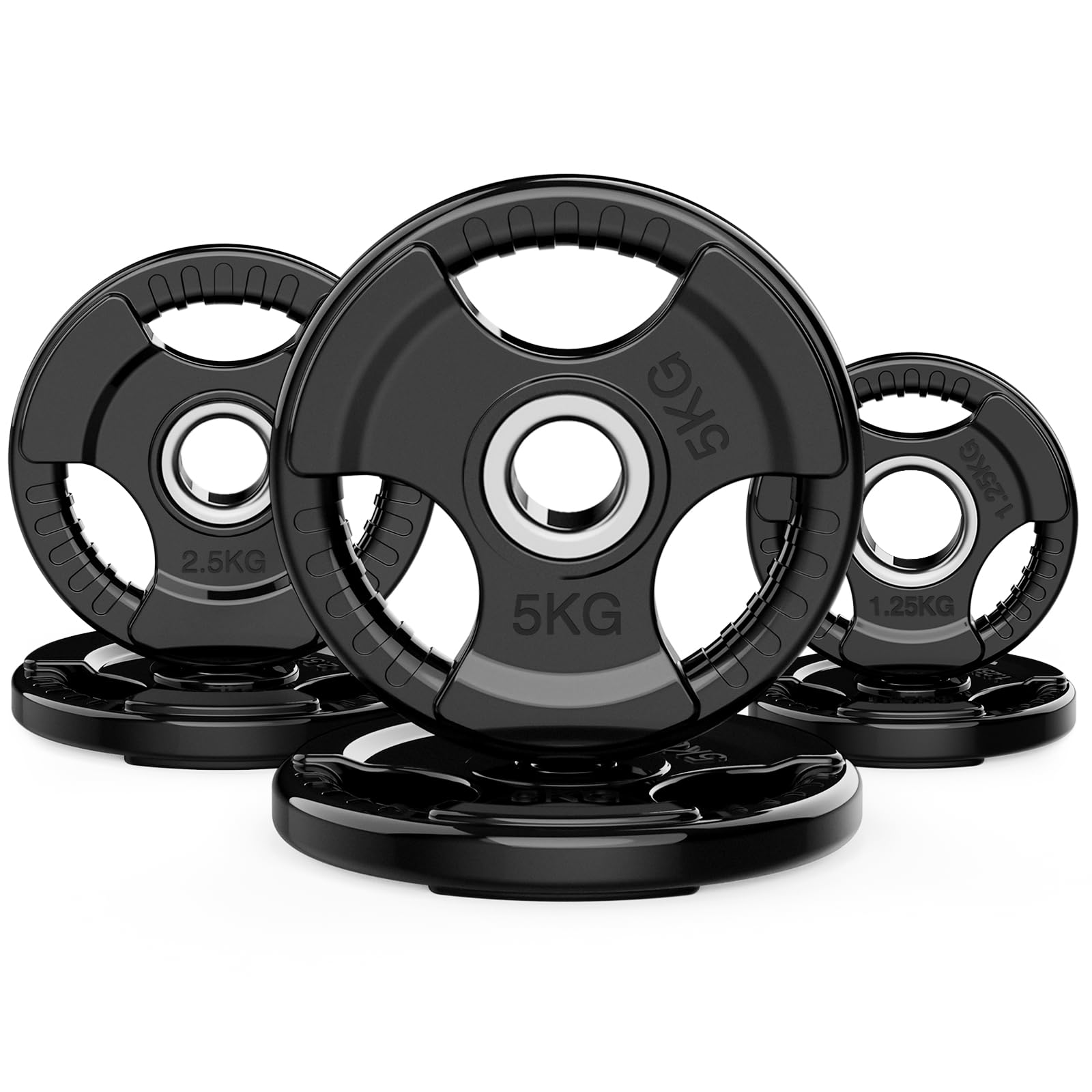 PhysKcal Olympic Weight Plates – Rubber Coated Tri-Grip Cast Iron Discs