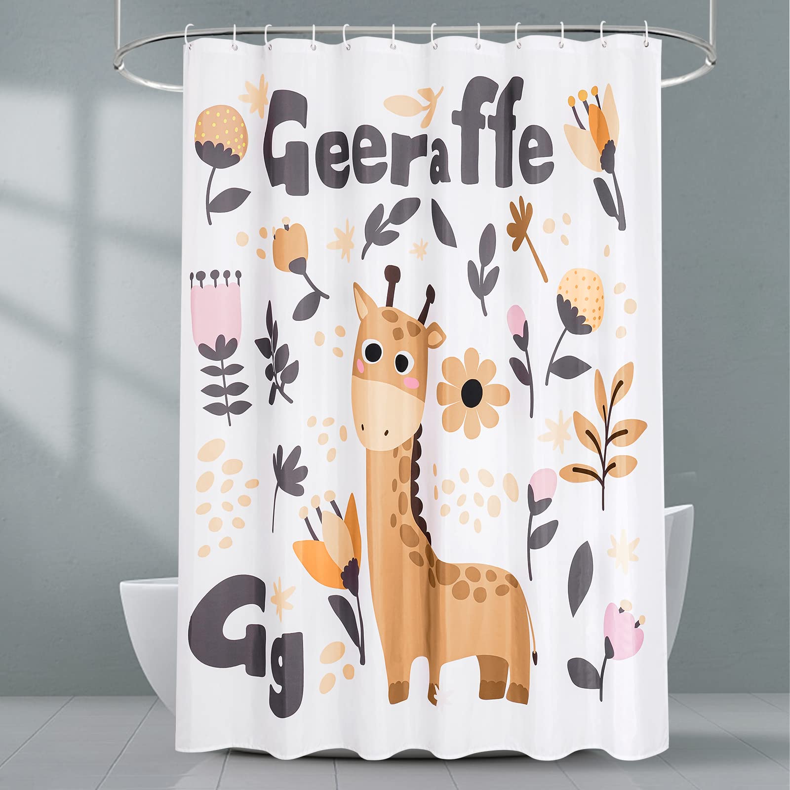 EurCross Giraffe Shower Curtain | Waterproof Anti-Mildew Fabric, 180x200cm
