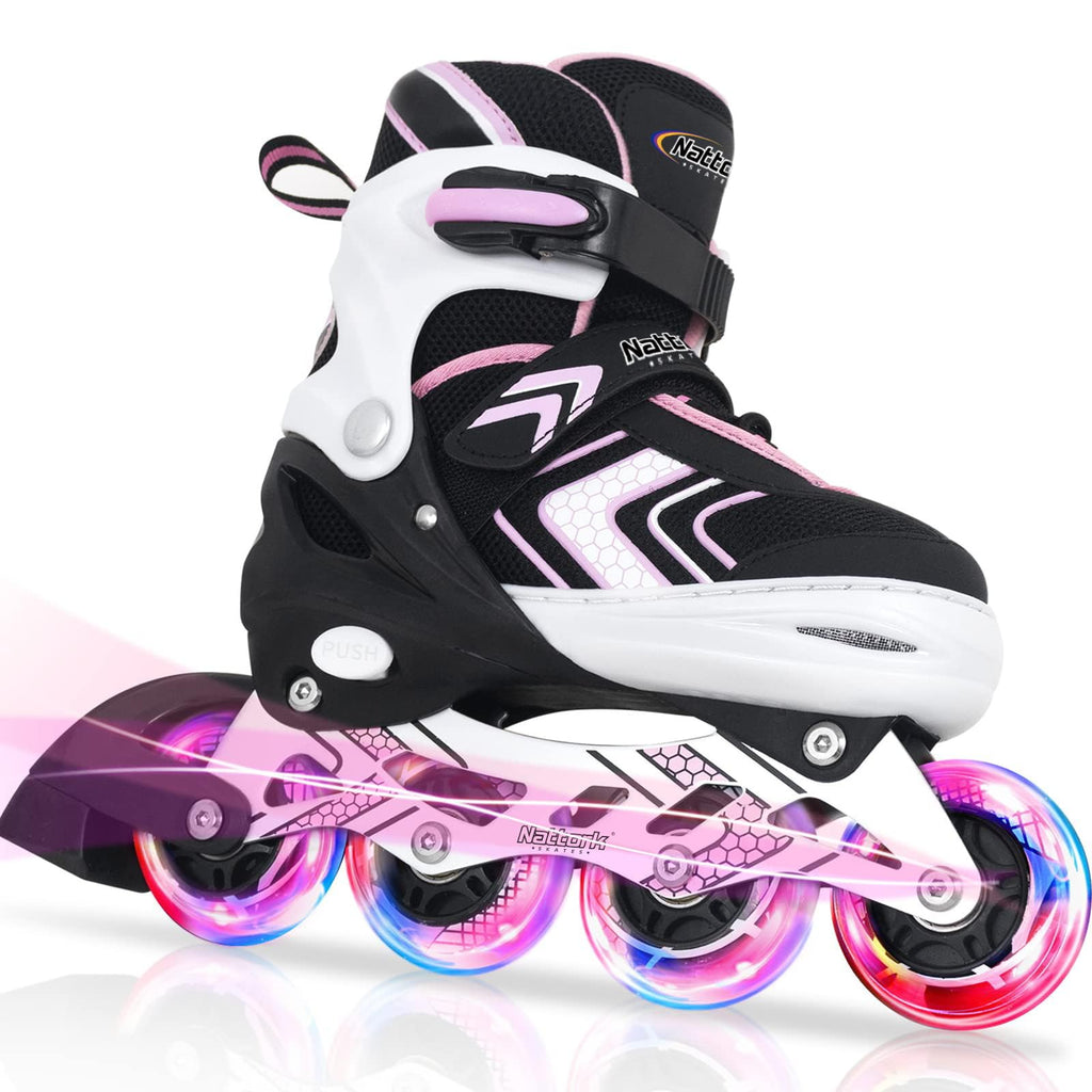 Nattork Kids Adjustable Inline Skates – Light Up Wheels for Girls, Pink