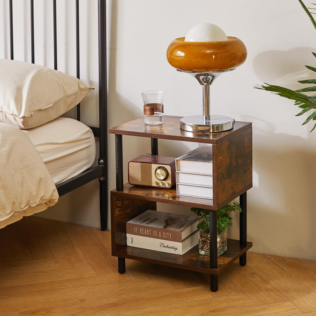 Aibiju 3-Tier S-Shaped Side Table | Narrow End Table with Storage Shelf