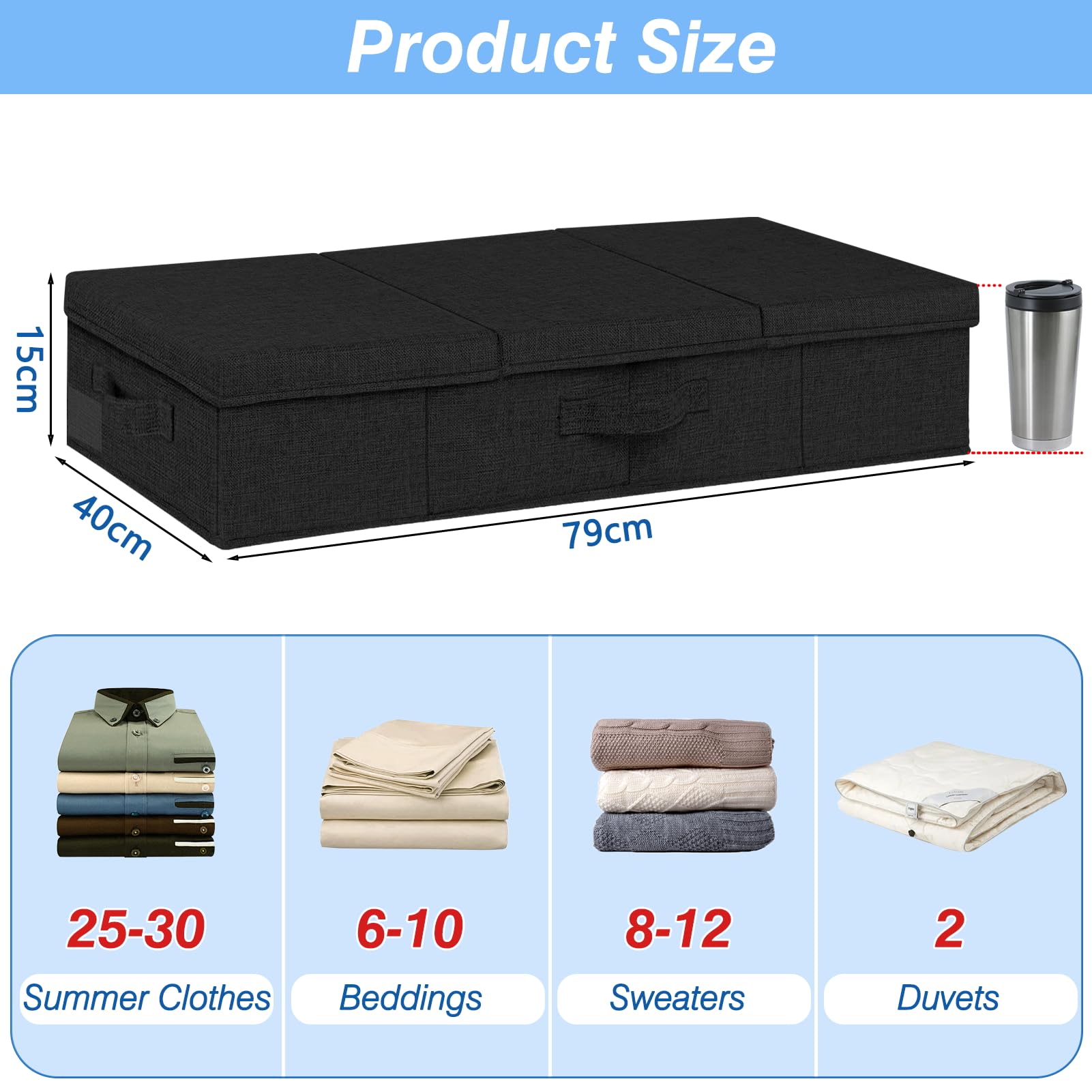 JUPELI Under Bed Storage Box with Lid – 2 Pack Foldable Fabric Organizers