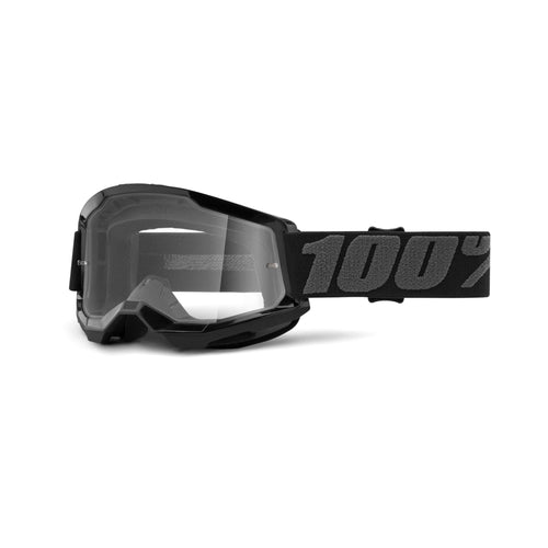 100% Strata 2 Motocross Goggles – Black Frame with Clear Lens