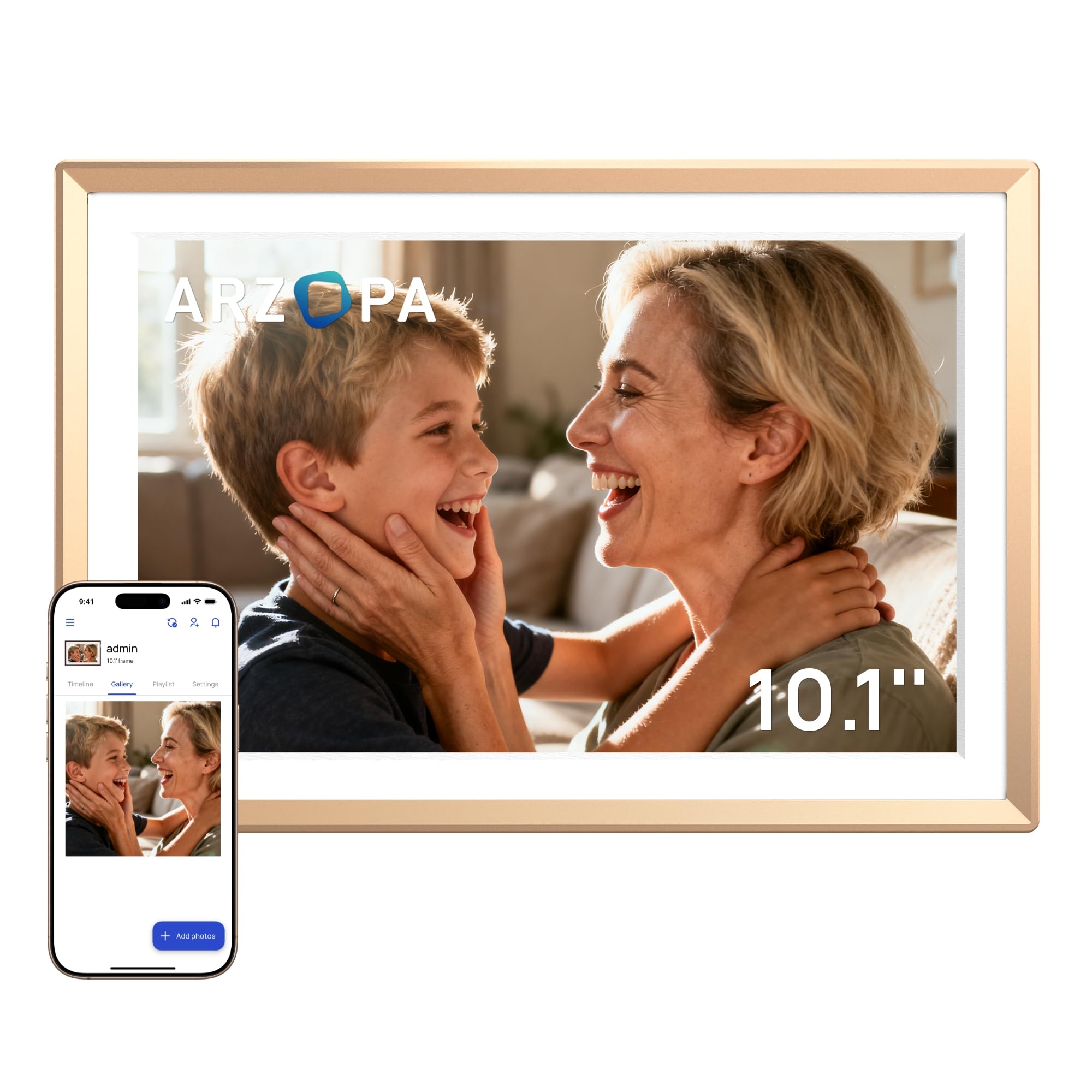 Arzopa 10.1" WiFi Digital Photo Frame – HD Touchscreen Metal Frame