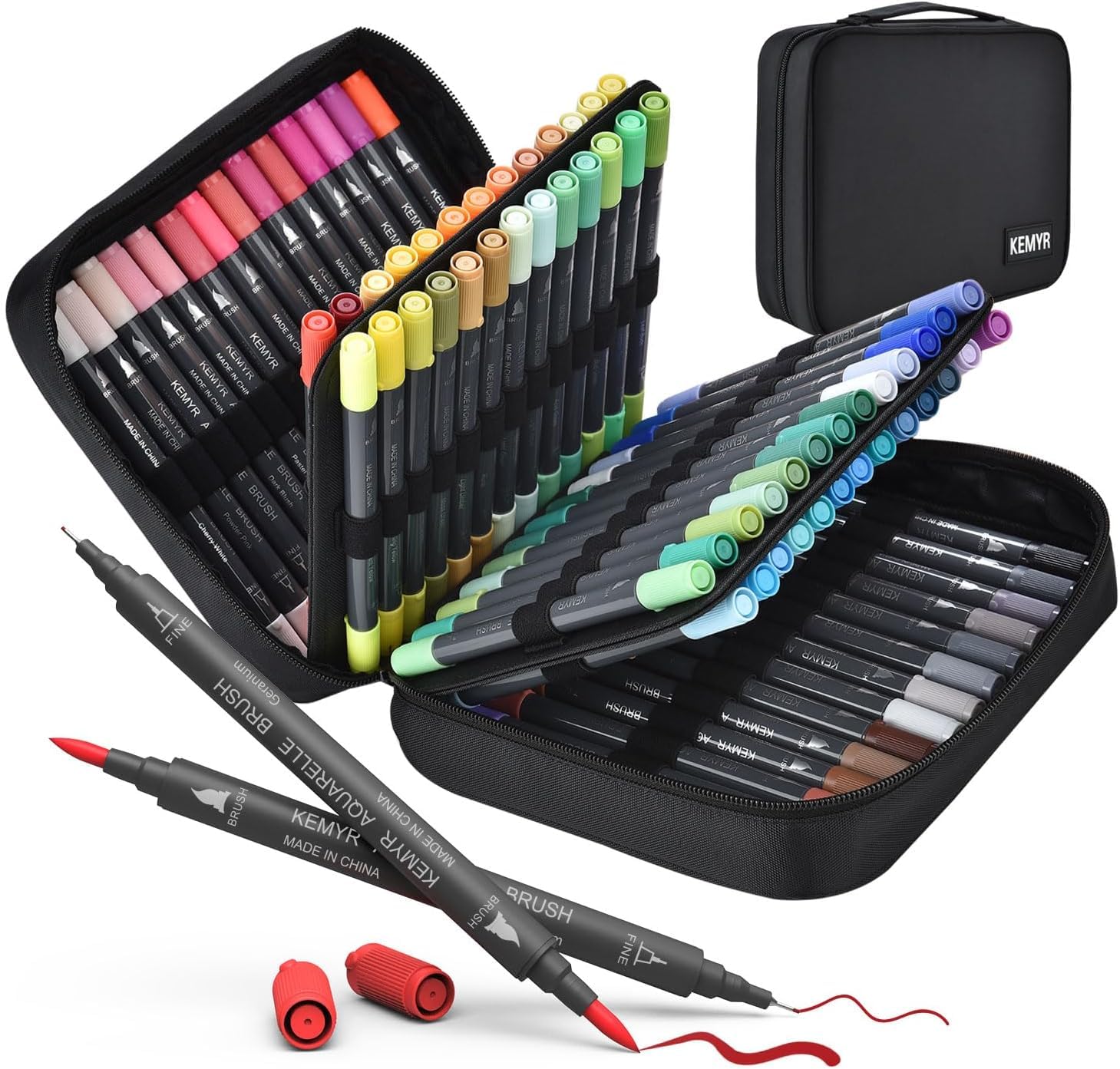 KEMYR 80 Color Dual Tip Markers | Water-Based Brush & Fine Art Pens