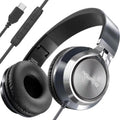 INFURTURE USB C Wired Over Ear Headphones with Mic - Foldable Black