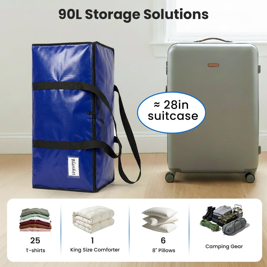 RICHER HOUSE 90L Heavy Duty Moving Boxes, Clothes Storage Bags, 4 Pack,Blue - image 5